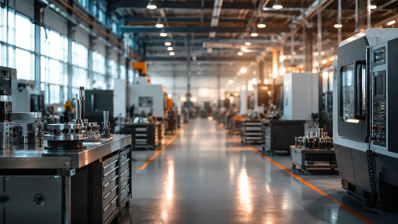 Atelier de fabrication moderne avec machines d'usinage CNC