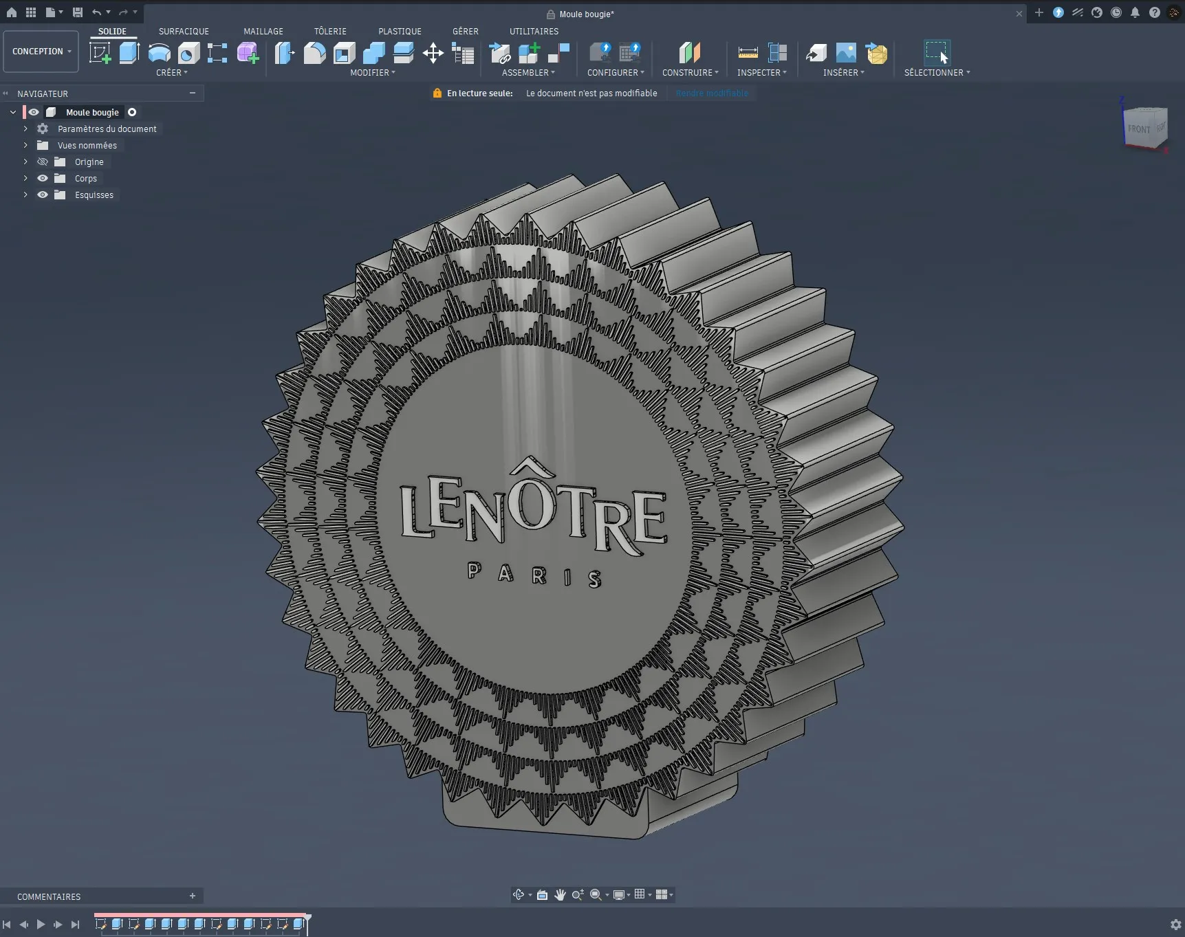 Moule décoratif de bougie avec marquage de marque conçu sur Fusion 360