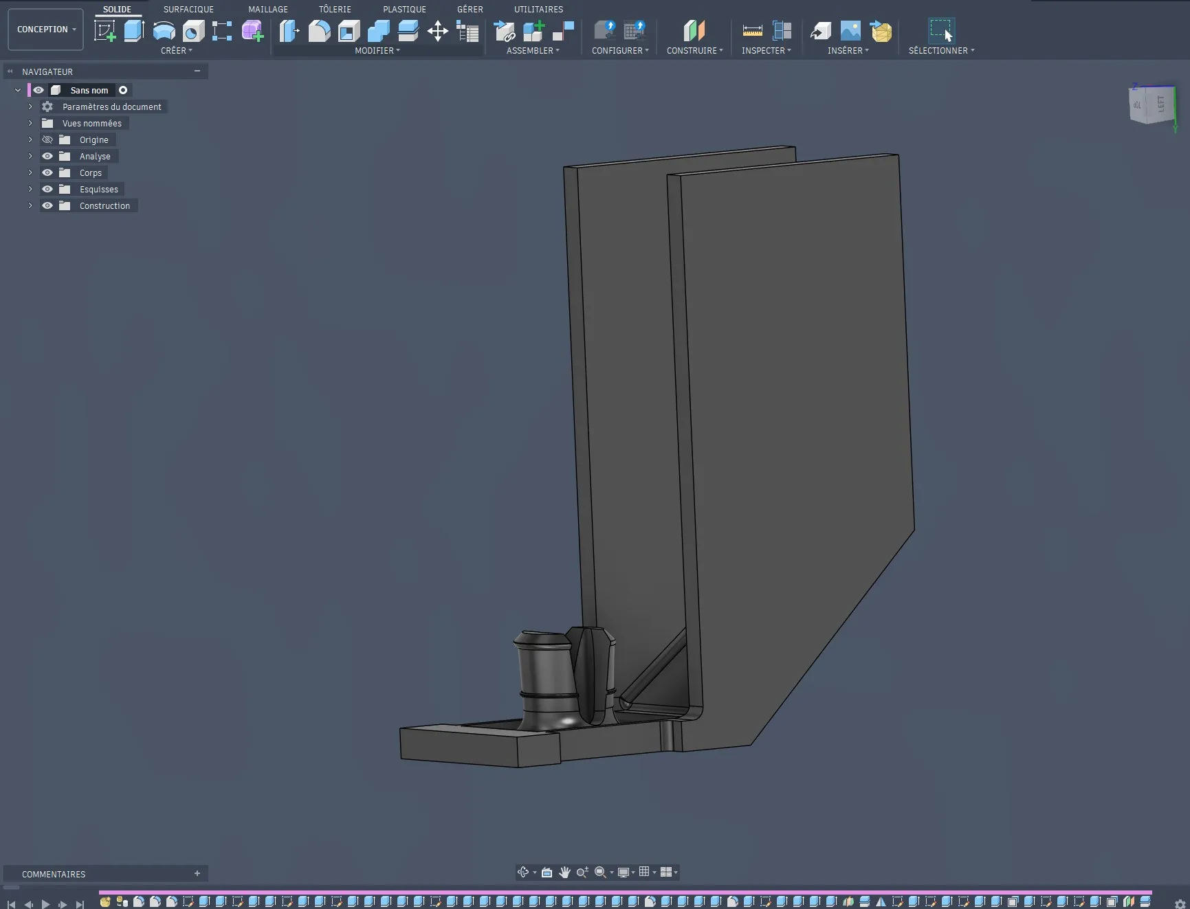 Séparateur technique modélisé sur Fusion 360 avec embase et conduit d'évacuation