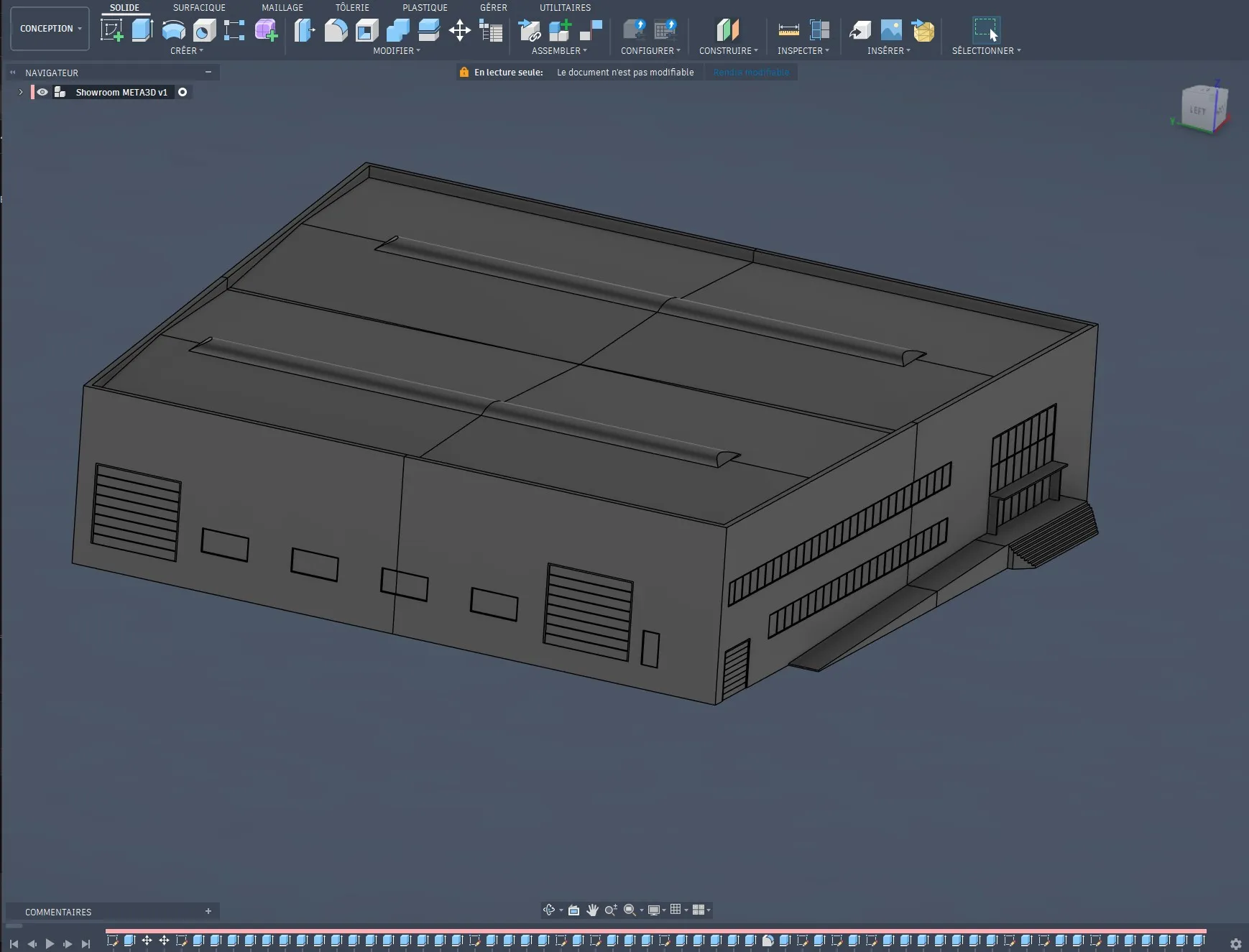 Modélisation 3D d'un bâtiment industriel showroom sur Fusion 360